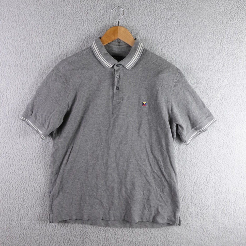 Z Zegna Mens Gray Short Sleeve Tipped Polo Shirt Size L Luxury Knit Logo